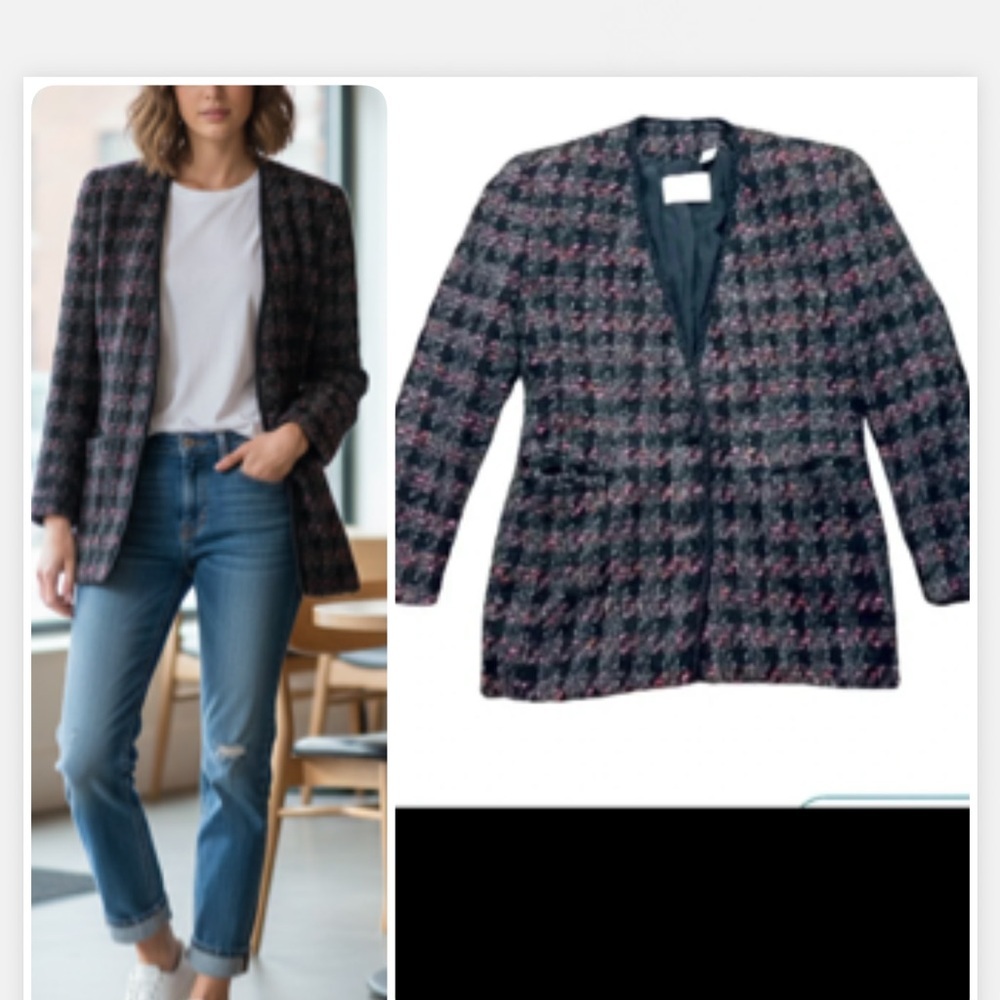 Dana Buchman Vintage Preppy Tweed Black and Pink Blazer